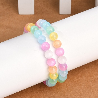 Dyed Natural Selenite Round Beaded Stretch Bracelets for Women G-U005-02M-1