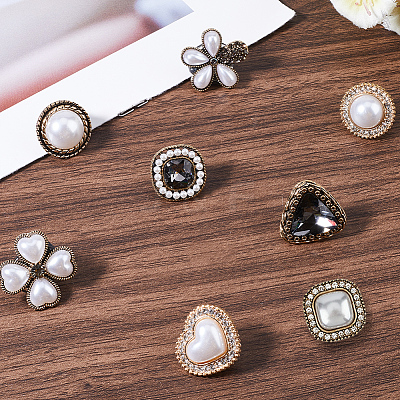 8Pcs 8 Styles Alloy & Glass & ABS Plastic Imitation Pearl Shoe Buckle Clips AJEW-CP0006-84-1