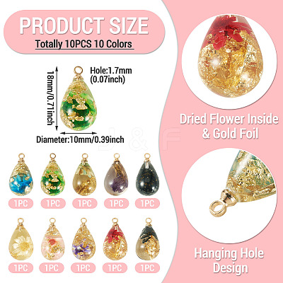 10Pcs 10 Colors Transparent Resin Pendants RESI-TA0004-84-1
