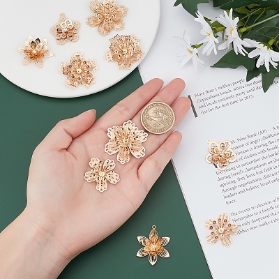 10Pcs 5 Style Brass Rhinestone Pendants KK-SC0001-94LG-1