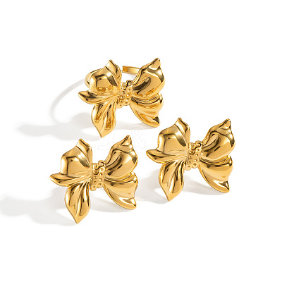 Bowknot Stainless Steel Stud Earrings & Cuff Rings Sets for Women TP4583-3-1