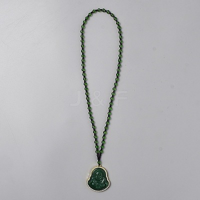 Alloy Glass Buddha Pendant Glass Beaded Necklaces NJEW-WH0020-82-1