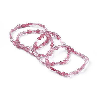 Natural Strawberry Quartz Bead Stretch Bracelets BJEW-K213-08-1