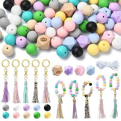 DIY Tassel & Silicone Beaded Keychain Making Kit DIY-YW0008-57-1