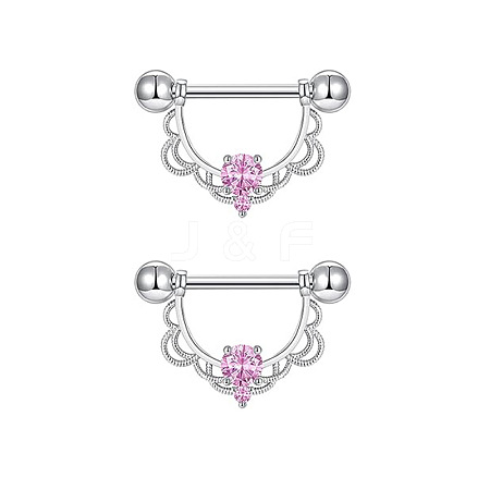 304 Stainless Steel Pink Cubic Zirconia Nipple Rings WGE5BE3-10-1