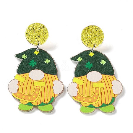 Saint Patrick's Day Sparkling Acrylic Dangle Stud Earrings LS-EJEW-P243-A06-1