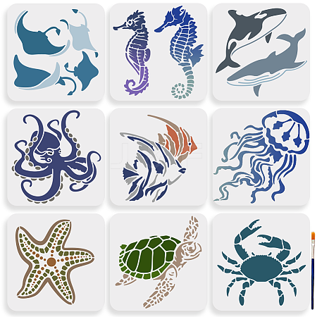 MAYJOYDIY US 1 Set Sea Animal PET Hollow Out Drawing Painting Stencils DIY-MA0005-24-1