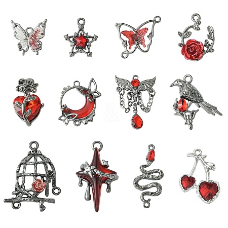 12Pcs 12 Styles Gothic Alloy Rhinestone Pendants FIND-CJ0004-81-1