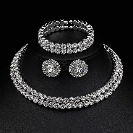 Flat Round Brass Crystal Rhinestone Jewelry Sets WG38BC5-07-1