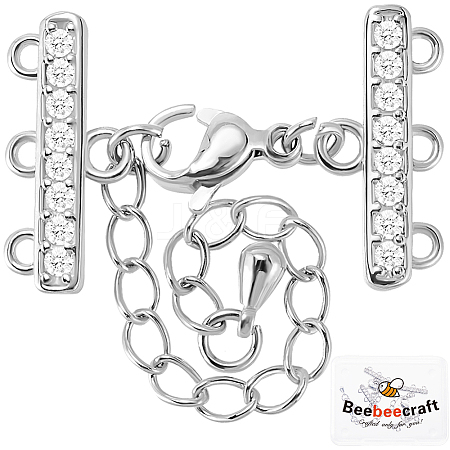 2Pcs Brass Micro Pave Clear Cubic Zirconia Chain Extender KK-BBC0013-58-1