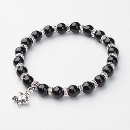 Natural Black Agate Charm Bracelets BJEW-N0017-D02-1