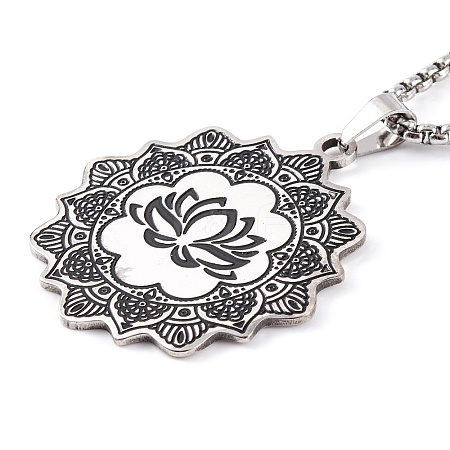 Lotus 201 Stainless Steel Pendant Necklaces LS-NJEW-F320-04P-1