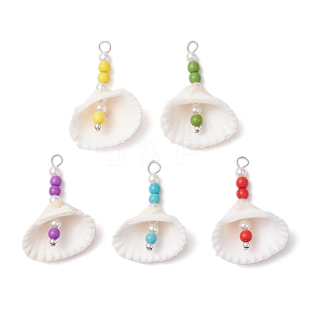 5Pcs 5 Colors Natural Clam Shell Pendants PALLOY-JF03354-1