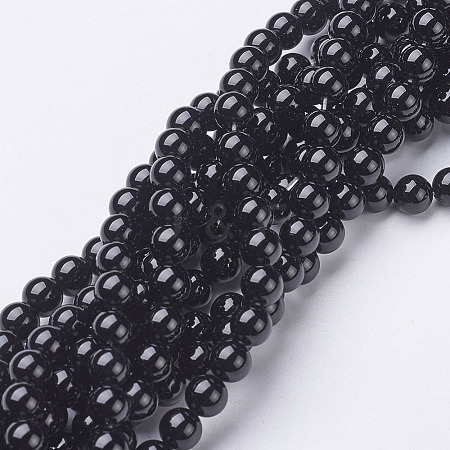 Natural Black Onyx Round Beads Strands X-GSR6mmC097-1