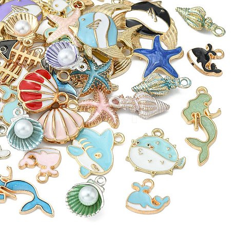 50Pcs 50 Styles Marine Animal Alloy Enamel Pendants ENAM-YW0002-43-1