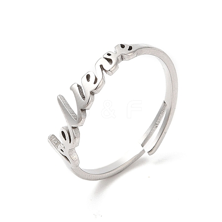 304 Stainless Steel Word Adjustable Ring RJEW-L107-026P-1