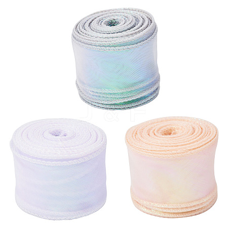 3 Rolls 3 Colors Flat Rainbow Color Organza Ribbon OCOR-TA0001-47-1