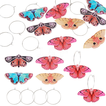 4 Pairs 4 Colors Butterfly Alloy & Acrylic Hoop Earrings EJEW-TA0001-88A-1