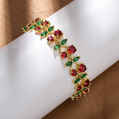 Brass Micro Pave Cubic Zirconia Link Bracelets for Women BJEW-D342-05G-1