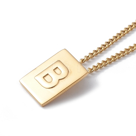 Stainless Steel Initial Letter Rectangle Pendant Necklace for Men Women LS-NJEW-E090-01G-02-1