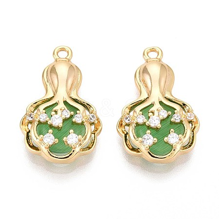 Brass Micro Pave Clear Cubic Zirconia Cat Eye Pendants KK-T071-16G-B02-1