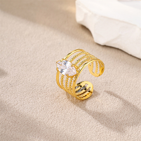 304 Stainless Steel & Cubic Zirconia Cuff Open Rings WGFA3FC-02-1