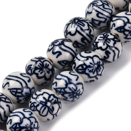 Handmade Blue and White Porcelain Beads Strands PORC-I027-04H-1