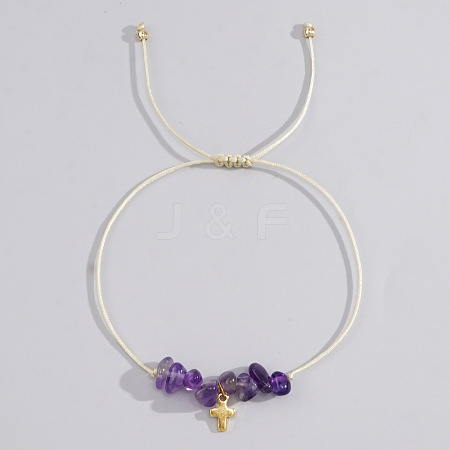 Bohemian Style Cross Natural Amethyst Braided Beaded Bracelets for Women XK2373-9-1