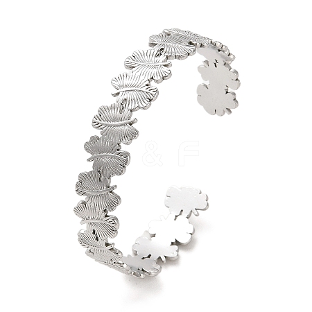 304 Stainless Steel Leaf Cuff Bangles BJEW-G694-10P-1
