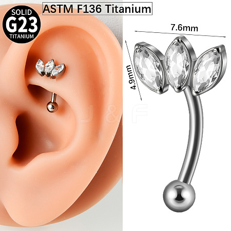 G23 Titanium Clear Cubic Zirconia Eyebrow Curved Barbell Rings WG7A99B-08-1