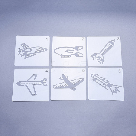  Jewelry Beads Findings Plastic Drawing Painting Stencils Templates, Plane Theme, White, 130x130x0.3mm, 6pcs/set