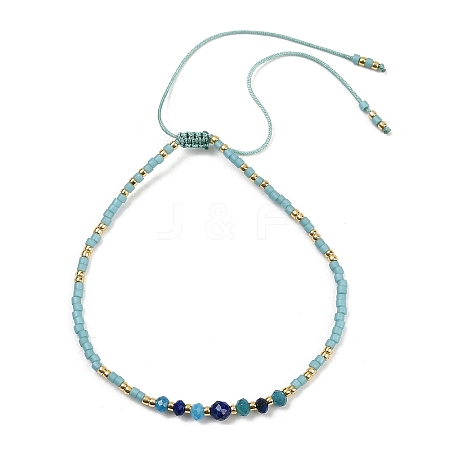 Miyuki Seed Beads and Natural Apatite Braided Bead Bracelets BJEW-C061-01-1