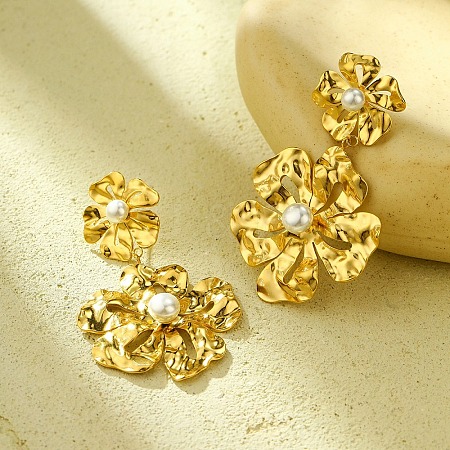 304 Stainless Steel Flower Dangle Stud Earrings for Women EJEW-U023-04G-01-1