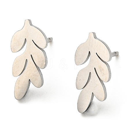 Tarnish Resistant 201 Stainless Steel Leaf Stud Earrings with 304 Stainless Steel Pin EJEW-H096-02P-1