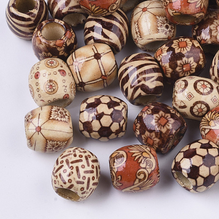 Printed Natural Wood Large Hole Beads WOOD-R251-01-LF-1