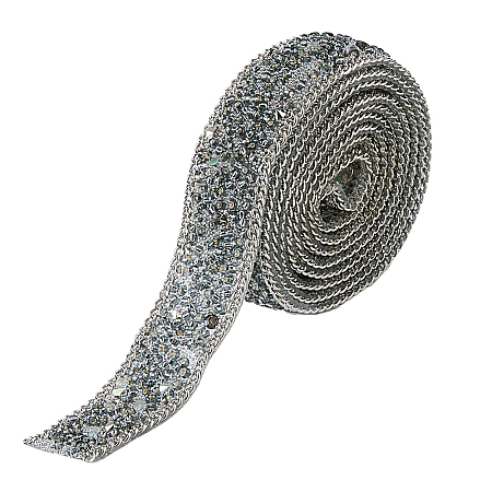 Rhinestone & Glass Seed Bead & Iron Curb Chain Ribbon DIY-WH0349-222-1