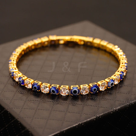Brass & Clear Cubic Zirconia & Resin Evil Eye Tennis Bracelets for Women FS-WG6CA97-14-1