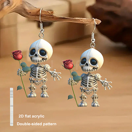 Skeletonl with Rose Acrylic Dangle Earrings FS-WG6350E-01-1