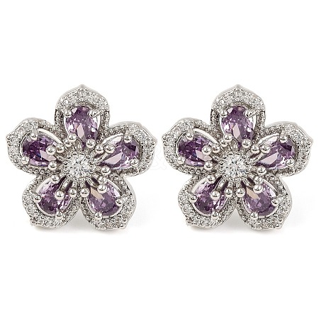 Cubic Zirconia Flower Stud Earrings EJEW-I304-16P-03-1