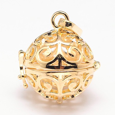 Rack Plating Brass Hollow Round Cage Pendants KK-M181-13G-1