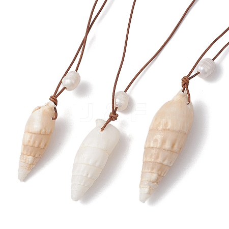 Summer Beach Natural Cultured Freshwater Pearl & Natural Shell Pendant Necklaces NJEW-JN05100-02-1