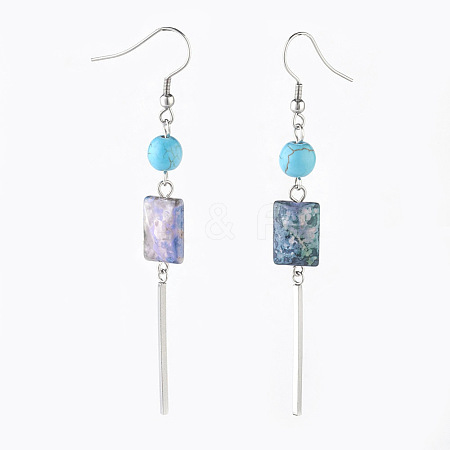 Synthetic Turquoise and Fire Agate Beads Dangle Earrings EJEW-JE02804-02-1