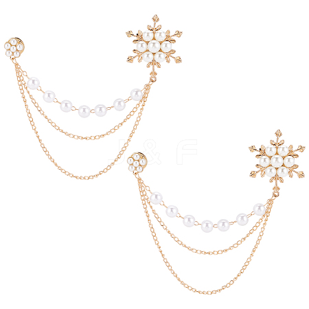 2Pcs Alloy & Plastic Imitation Pearl Flower Hanging Chain Brooches FIND-LP0001-62-1