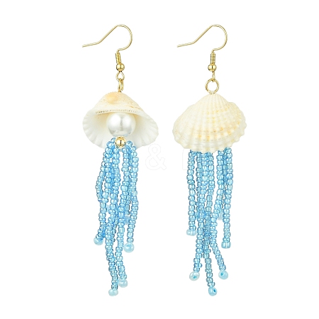 Natural Clam Shell Imitation Pearl Dangle Earrings EJEW-MZ00231-02-1