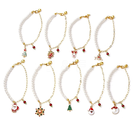 Christmas Theme Glass & Alloy Enamel Charm Bracelets BJEW-JB10907-1