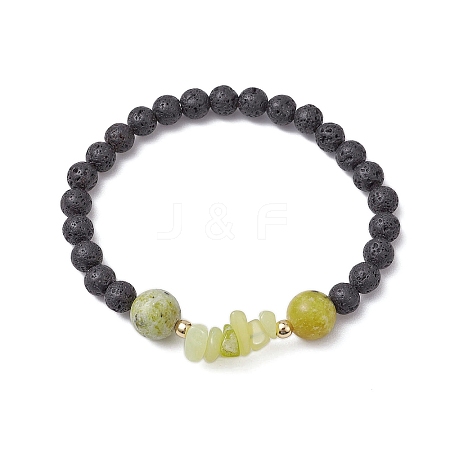 Natural Lemon Jade with Natural Lava Rock Beaded Stretch Bracelets for Women BJEW-JB11130-06-1