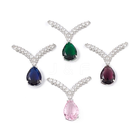 Rack Plating Brass Micro Pave Cubic Zirconia 2-Loop Pendants KK-C019-02P-1