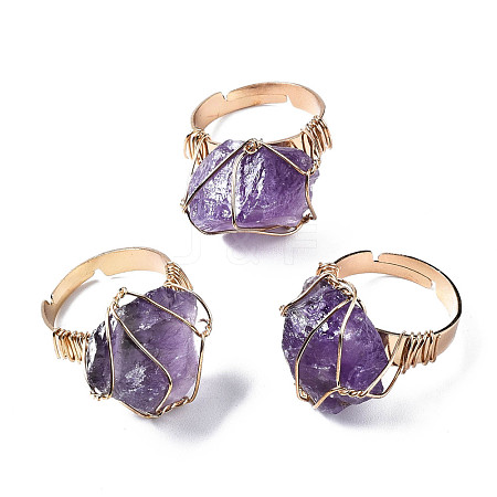 Adjustable Natural Amethyst Finger Rings RJEW-T019-02F-KC-1