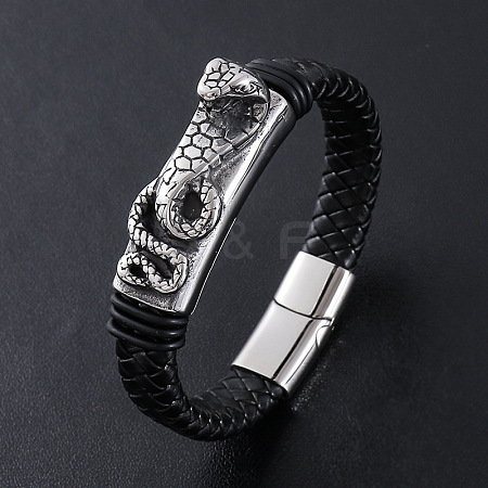 Punk Braided PU Leather Cord Bracelets ZB4268-1-1