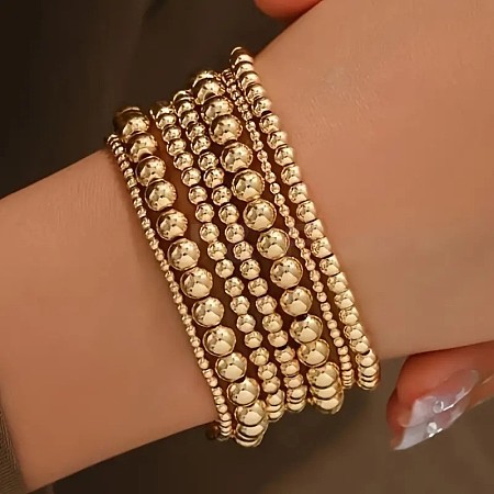 7Pcs CCB Round Beaded Stretch Bracelets WGF8C34-01-1